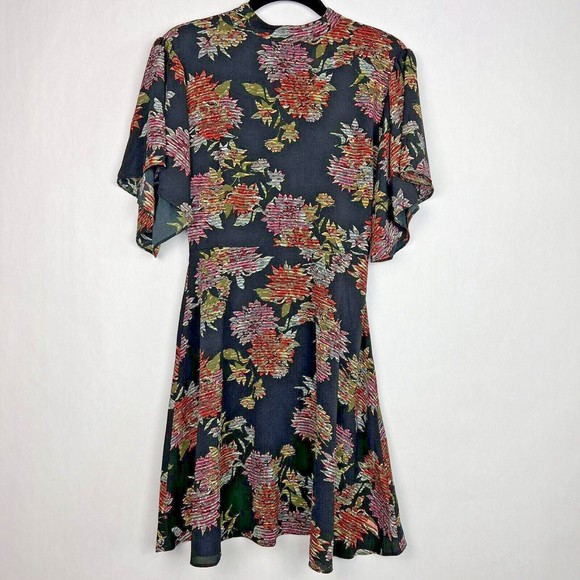 Atmosphere Primark Mini Dress Womens 6 Black Floral High Neck Flutter Sleeves - Picture 1 of 13
